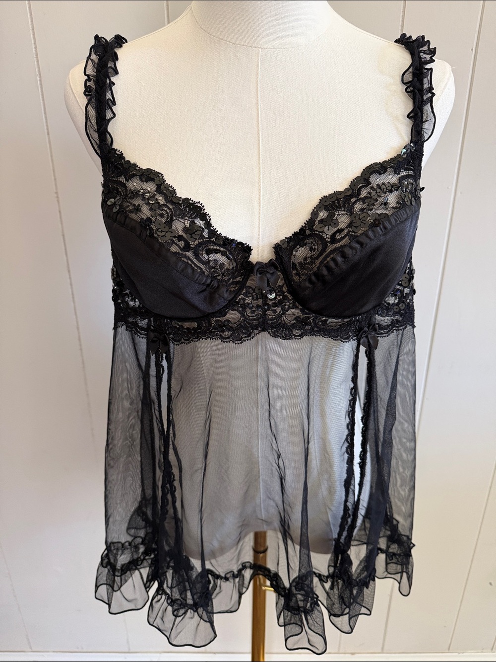 Sheer Black Lace Top Babydoll Chemise Large Dark Fairy Whimsigoth Coquette